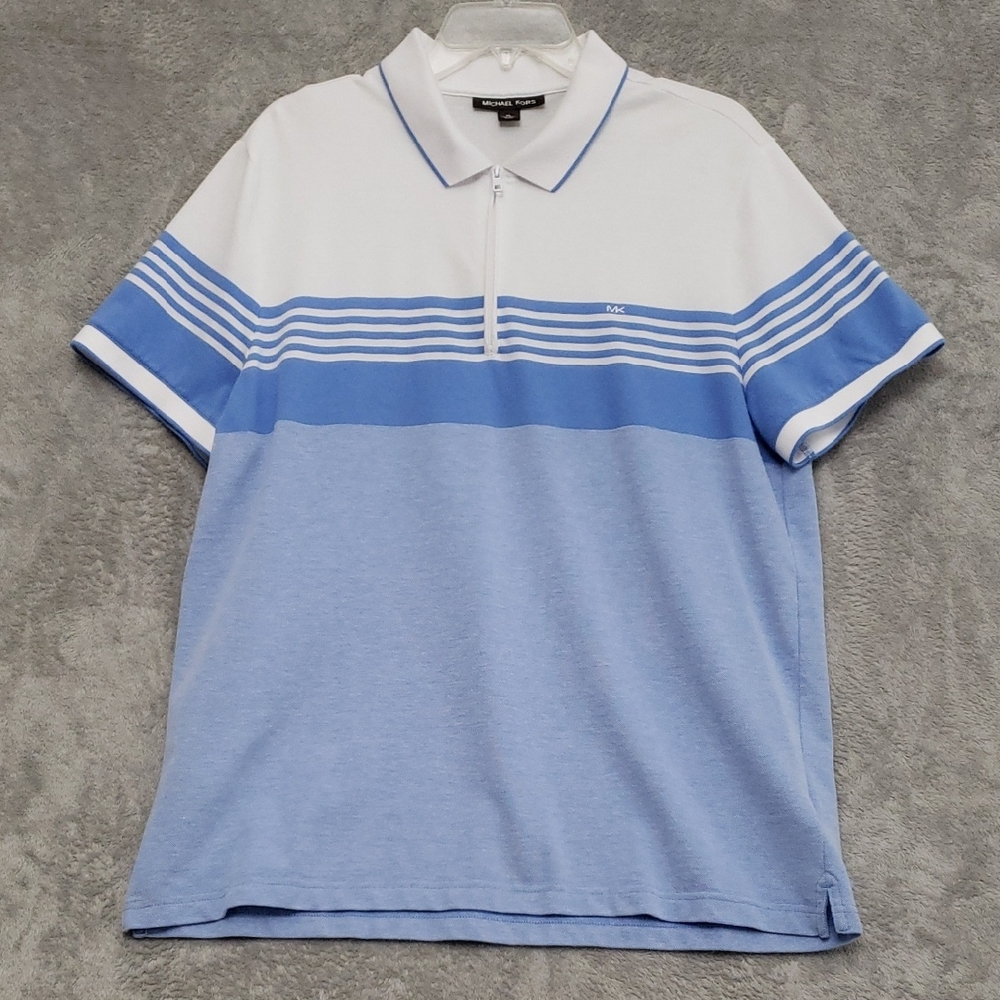 Michael Kors Men's Blue and White Polo Shirt